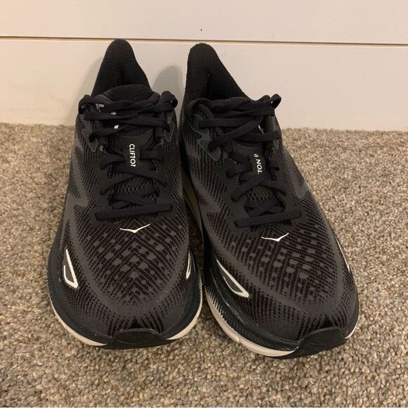 HOKA one one Clifton 9 running sneakers black white 11B woman’s unisex walking - Picture 2 of 13